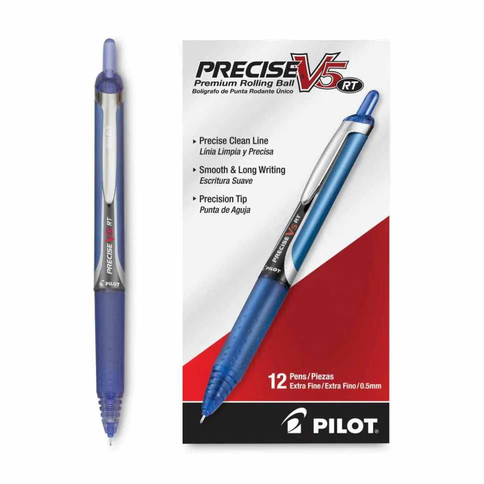 Pilot Precise V5RT Rollerball Pen, Retractable, Extra-Fine 0.5 mm, Blue Ink, Blue Barrel