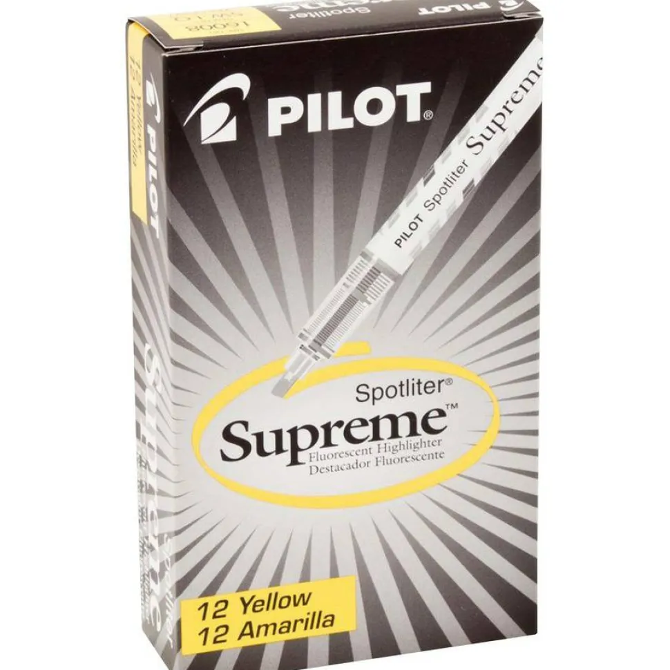 Pilot Spotliter Supreme Highlighters, Chisel Tip, Yellow, 12/Pack