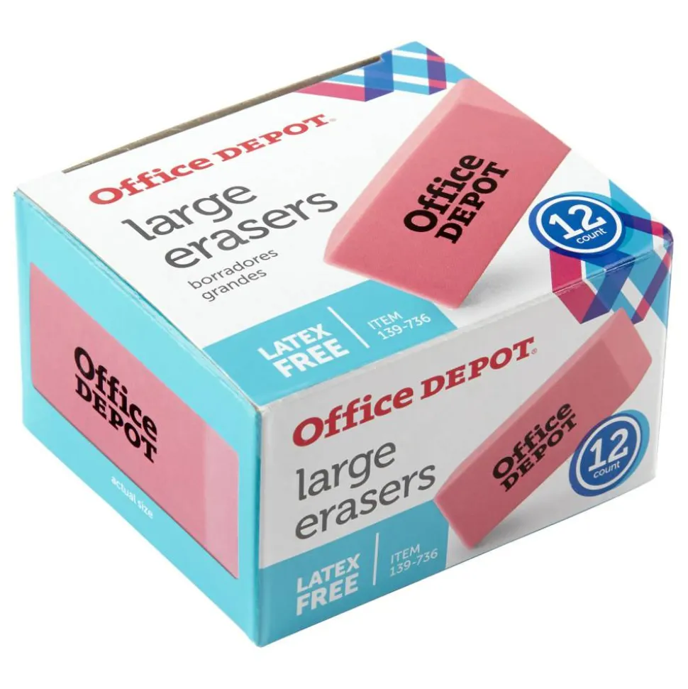 Pink Bevel Erasers, Large, Pack Of 12