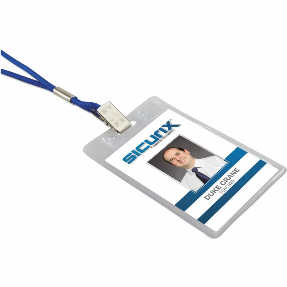 Plastic Badge Holders, 3-3/4" x 3-1/4", Vertical, Pack Of 12