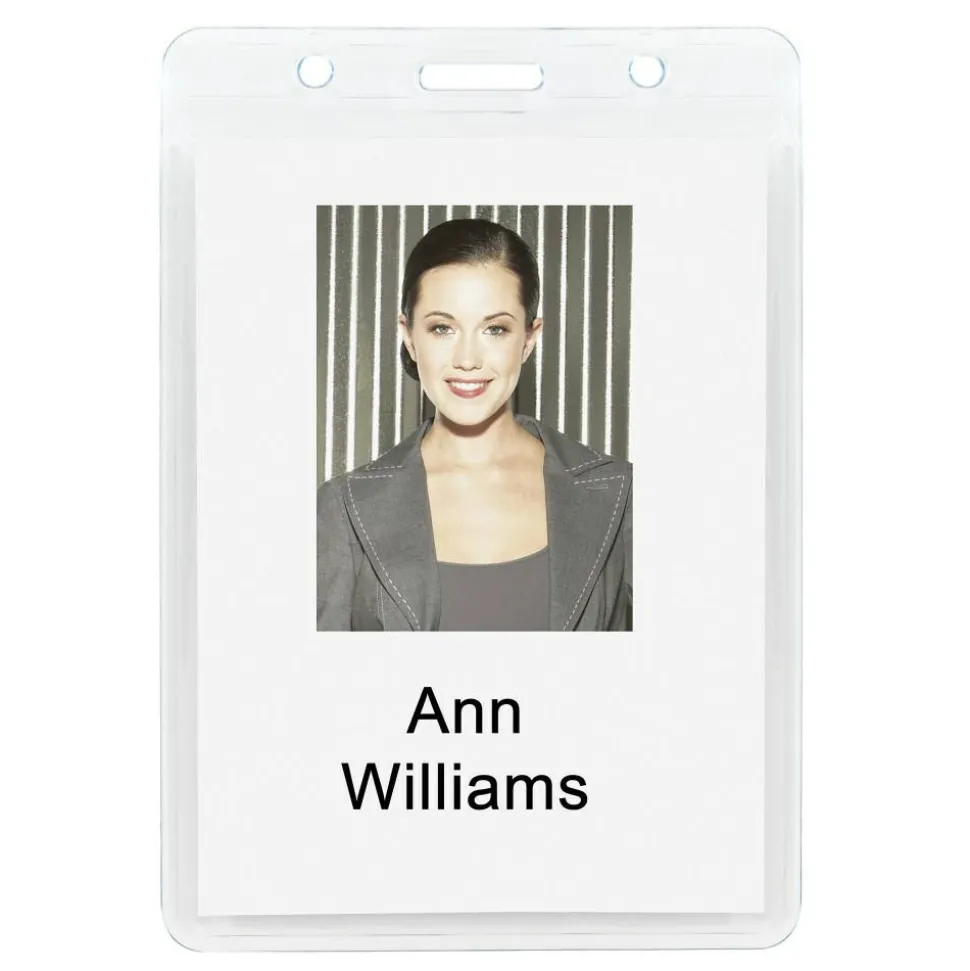 Plastic Badge Holders, 3-3/4" x 3-1/4", Vertical, Pack Of 12