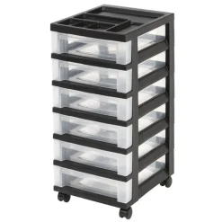 Plastic 6-Drawer Storage Cart, 26 7/16" x 12 1/16" x 14 1/4", Black