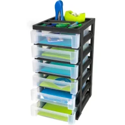 Plastic 6-Drawer Storage Cart, 26 7/16" x 12 1/16" x 14 1/4", Black