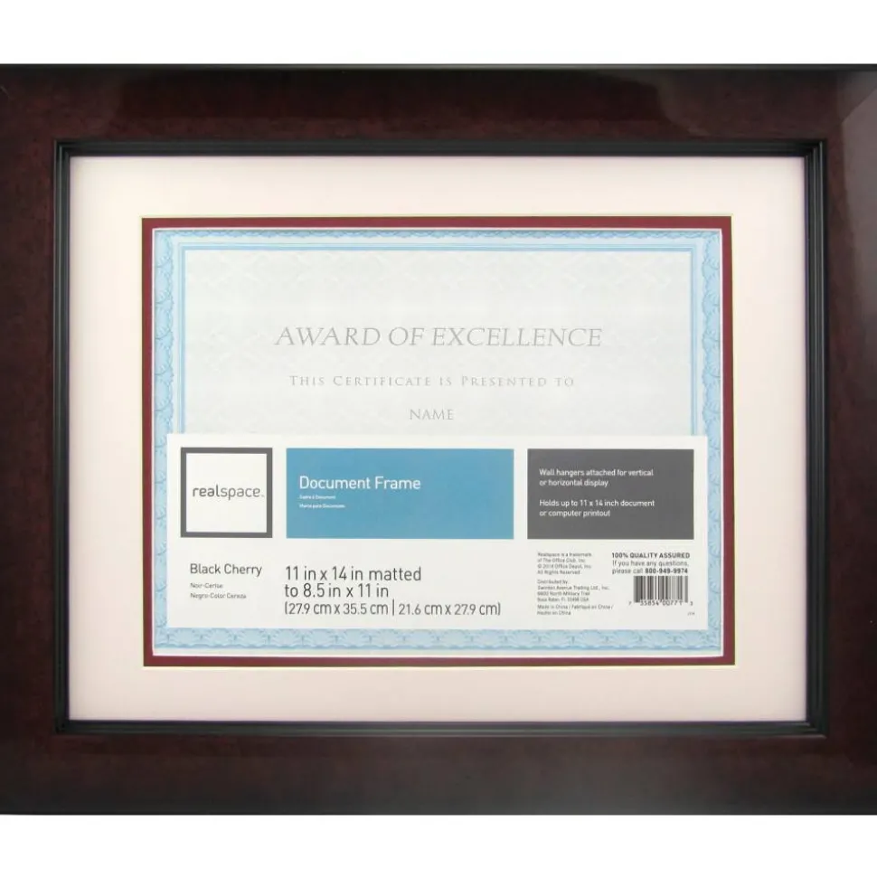 Plastic Photo/Document Picture Frame, 11" x 14" With Mat, Black Cherry
