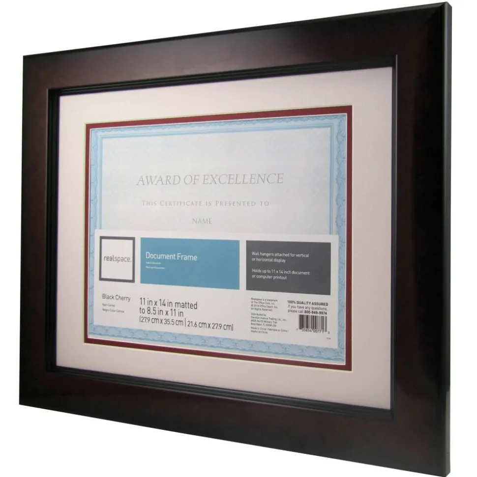 Plastic Photo/Document Picture Frame, 11" x 14" With Mat, Black Cherry