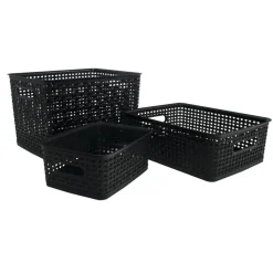 Plastic Weave Bin, Large Size, Black