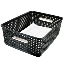 Plastic Weave Bin, Medium Size, Black