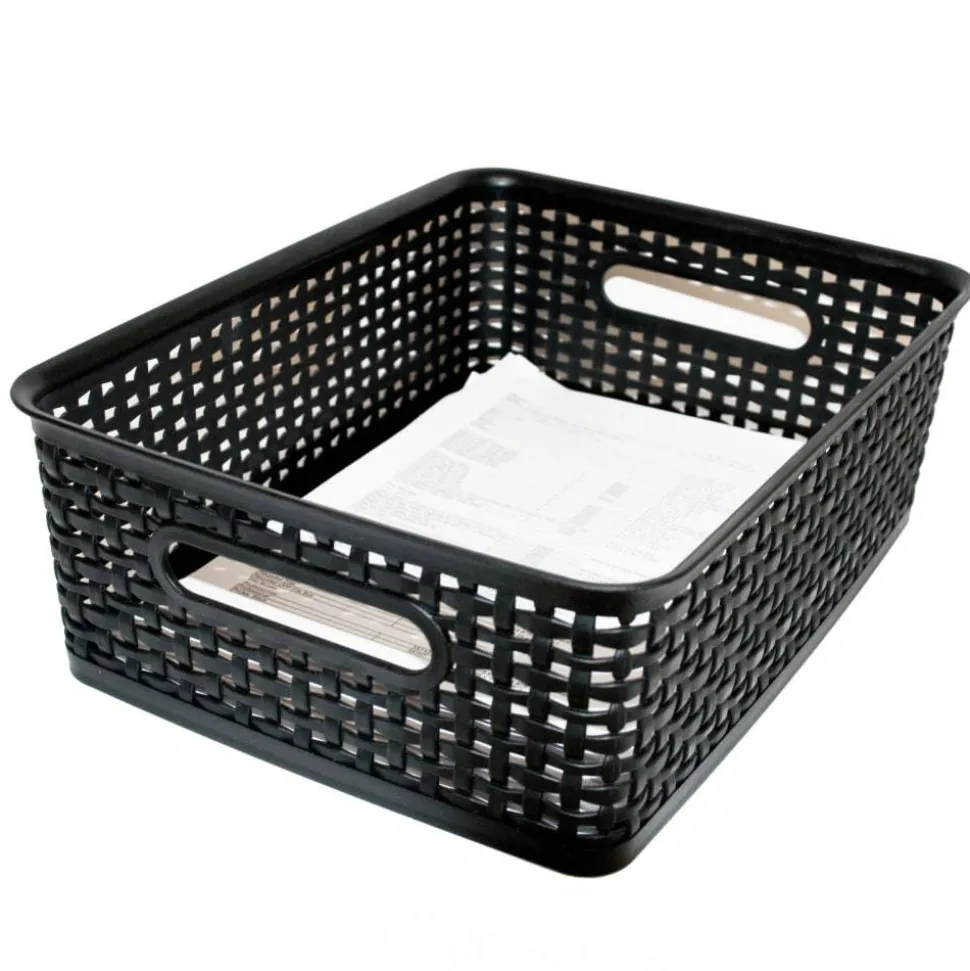 Plastic Weave Bin, Medium Size, Black
