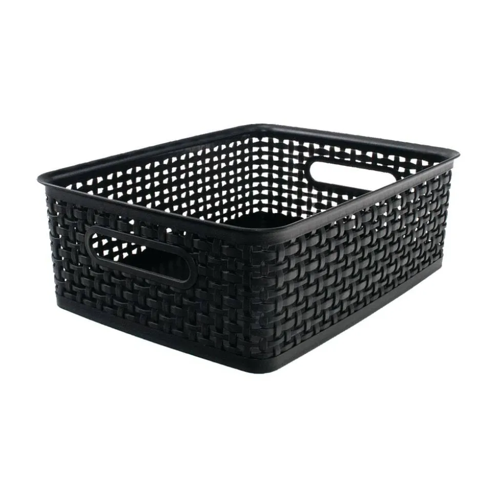 Plastic Weave Bin, Medium Size, Black