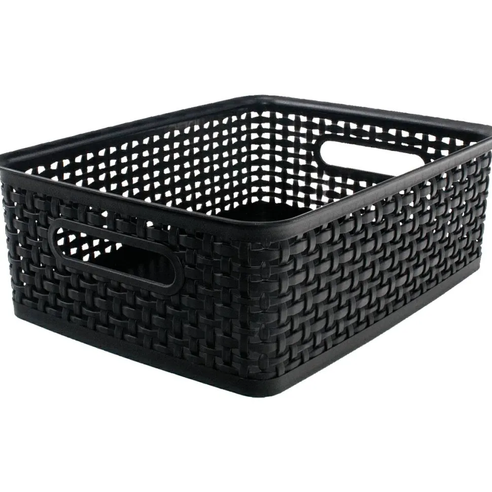 Plastic Weave Bin, Medium Size, Black