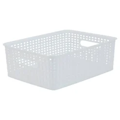 Plastic Weave Bin, Small Size, White
