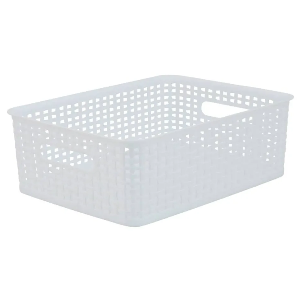 Plastic Weave Bin, Small Size, White