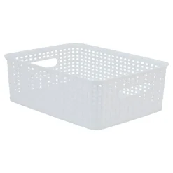 Plastic Weave Bin, Small Size, White