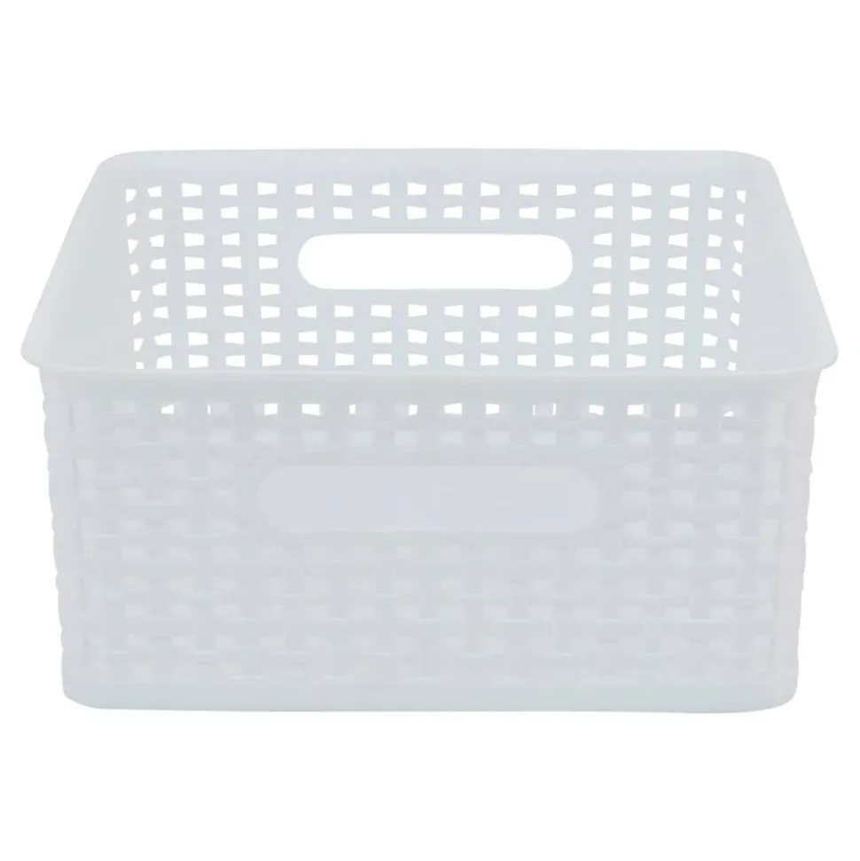 Plastic Weave Bin, Small Size, White