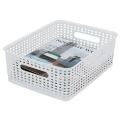 Plastic Weave Bin, Small Size, White