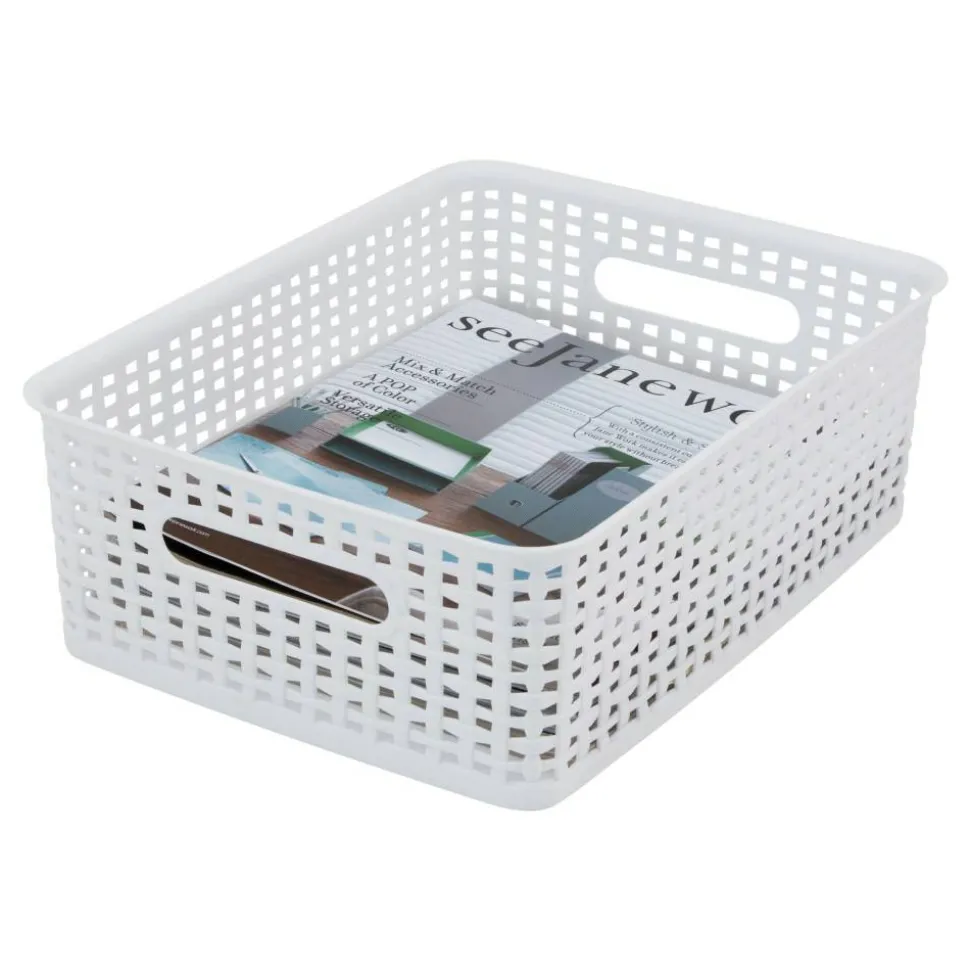 Plastic Weave Bin, Small Size, White