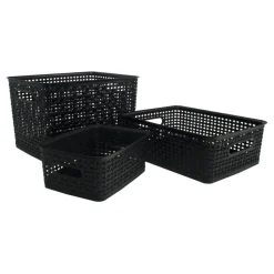 Plastic Weave Bin, Small Size, 4" x 7 1/2" x 10", Black