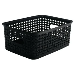 Plastic Weave Bin, Small Size, 4" x 7 1/2" x 10", Black