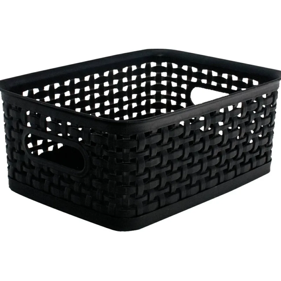 Plastic Weave Bin, Small Size, 4" x 7 1/2" x 10", Black