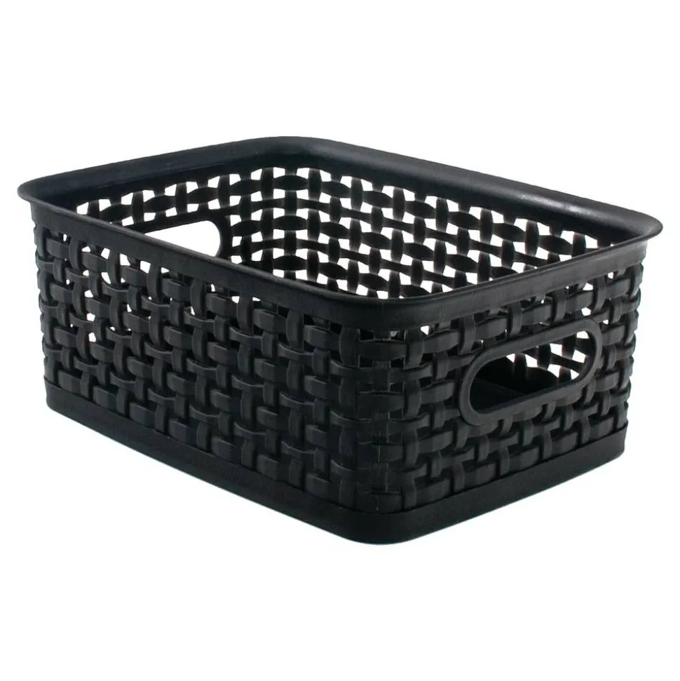 Plastic Weave Bin, Small Size, 4" x 7 1/2" x 10", Black