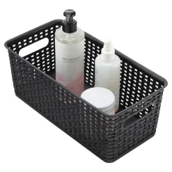 Plastic Weave Bookshelf Bin, Small Size, Black