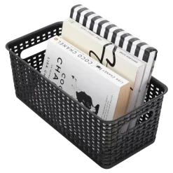 Plastic Weave Bookshelf Bin, Small Size, Black
