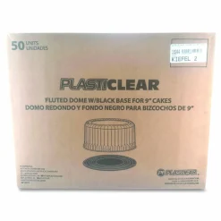 Plastifar Bakery Containers, 9" Cake Container, 11.2" Diameter x 3.5" h, Black/Clear, 50/Carton