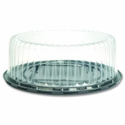 Plastifar Bakery Containers, 9" Cake Container, 11.2" Diameter x 3.5" h, Black/Clear, 50/Carton