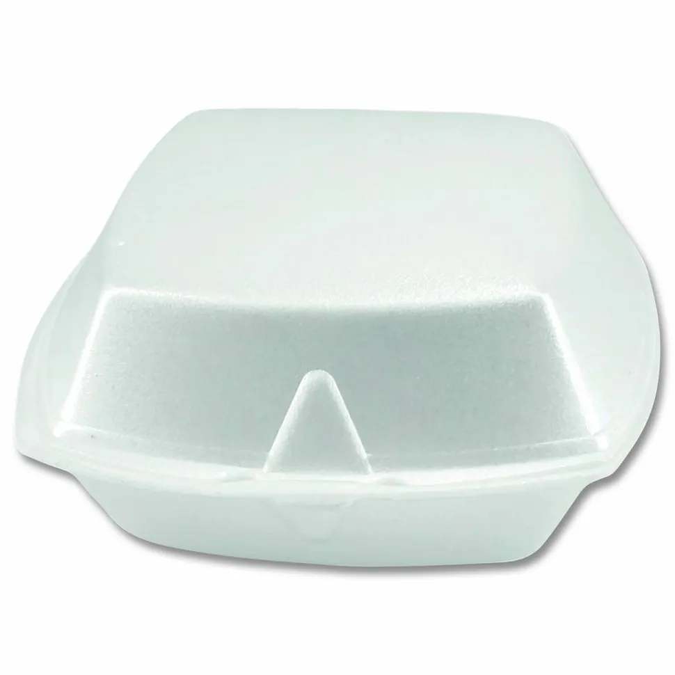 Plastifar Foam Hinged Lid Containers, 6 x 6 x 3, White, Foam, 500/Carton