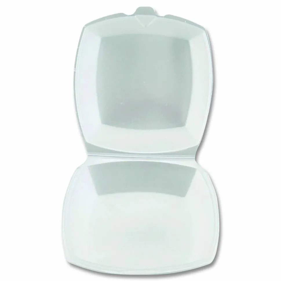 Plastifar Foam Hinged Lid Containers, 6 x 6 x 3, White, Foam, 500/Carton