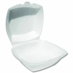 Plastifar Foam Hinged Lid Containers, 6 x 6 x 3, White, Foam, 500/Carton