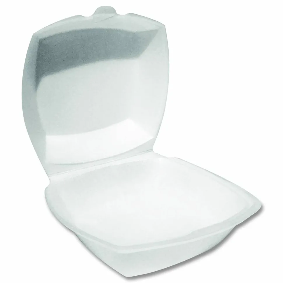 Plastifar Foam Hinged Lid Containers, 6 x 6 x 3, White, Foam, 500/Carton