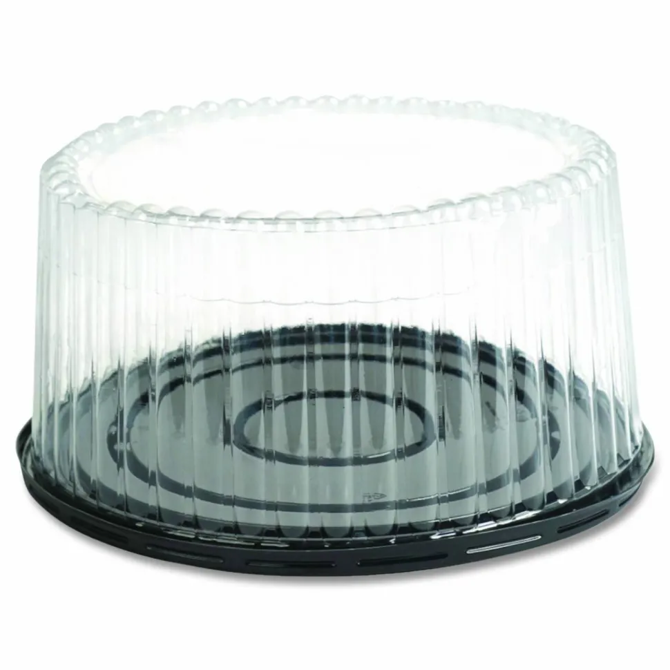 Plastifar Bakery Containers, 8" Cake, 9.7" Diameter x 5" h, Black/Clear, 100/Carton