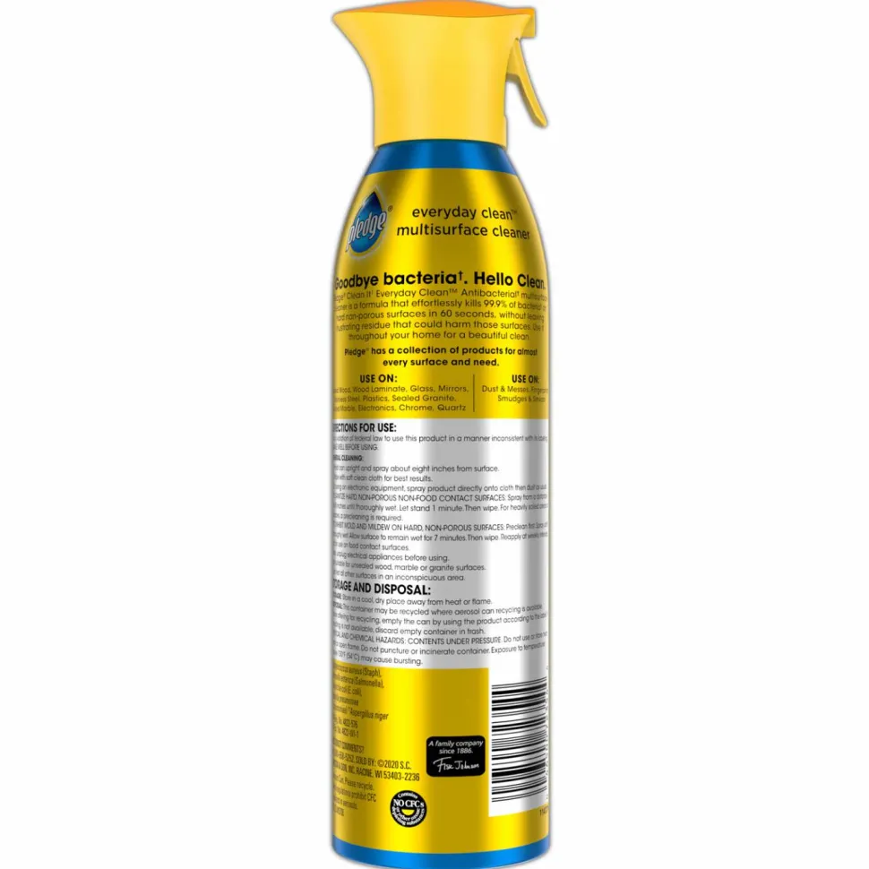 Pledge Multi Surface Antibacterial Everyday Cleaner, Citrus Scent, 9.7 oz Aerosol Spray, 6/Carton