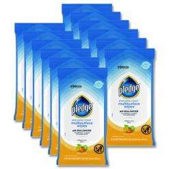 Pledge Multi-Surface Cleaner Wet Wipes, Cloth, 7 x 10, Fresh Citrus, White, 25/Pack, 12 Packs/Carton
