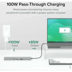 Plugable 11-in-1 USB-C Hub 100W USB-C Pass-through, Laptop Docking Station Dual Monitor with 4K 60Hz HDMI