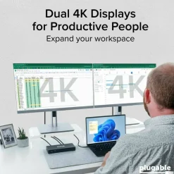Plugable USB C Docking Station Dual Monitor 2 HDMI Ports, Power Delivery Dock, Dual 4K Monitor
