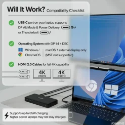 Plugable USB C Docking Station Dual Monitor 2 HDMI Ports, Power Delivery Dock, Dual 4K Monitor