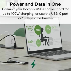 Plugable USB C Hub Multiport Adapter, 4 in 1, 100W Pass Through Charging USB C to HDMI 4K 60Hz