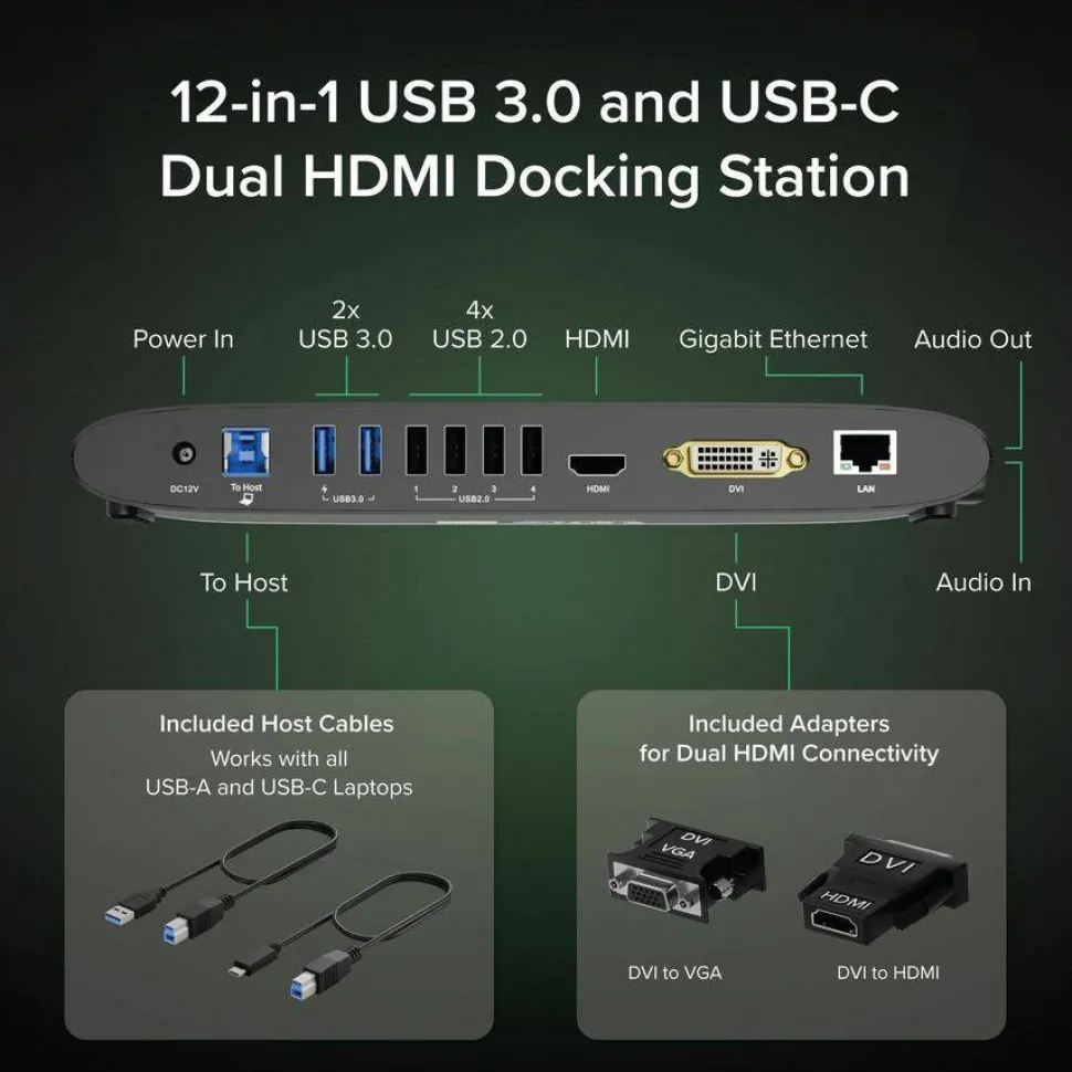 Plugable USB 3.0 Universal Laptop Docking Station for Windows and Mac