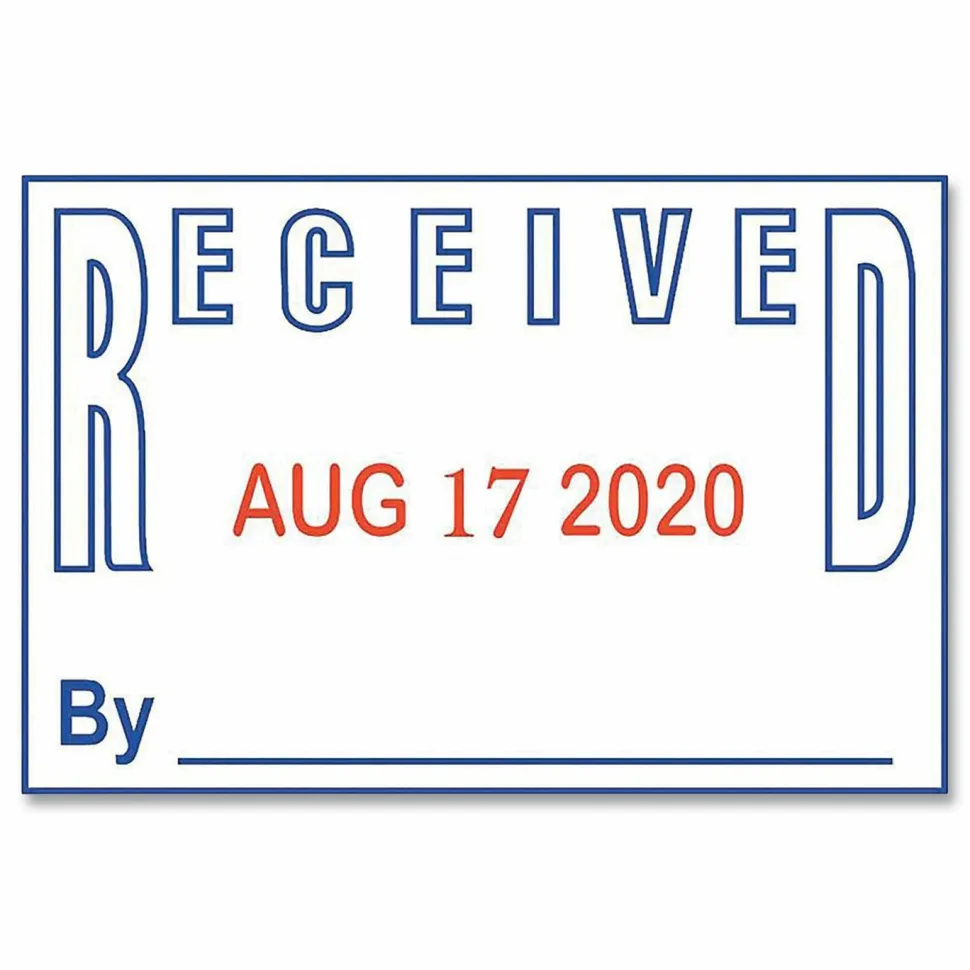 2000 PLUS Date Message Dater Stamp Paid, Faxed, Received, Entered Stamp, Self-Inking 4-in-1 Date Message Dater Stamp, Blue and Red Ink