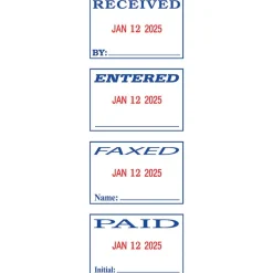 2000 PLUS Date Message Dater Stamp Paid, Faxed, Received, Entered Stamp, Self-Inking 4-in-1 Date Message Dater Stamp, Blue and Red Ink