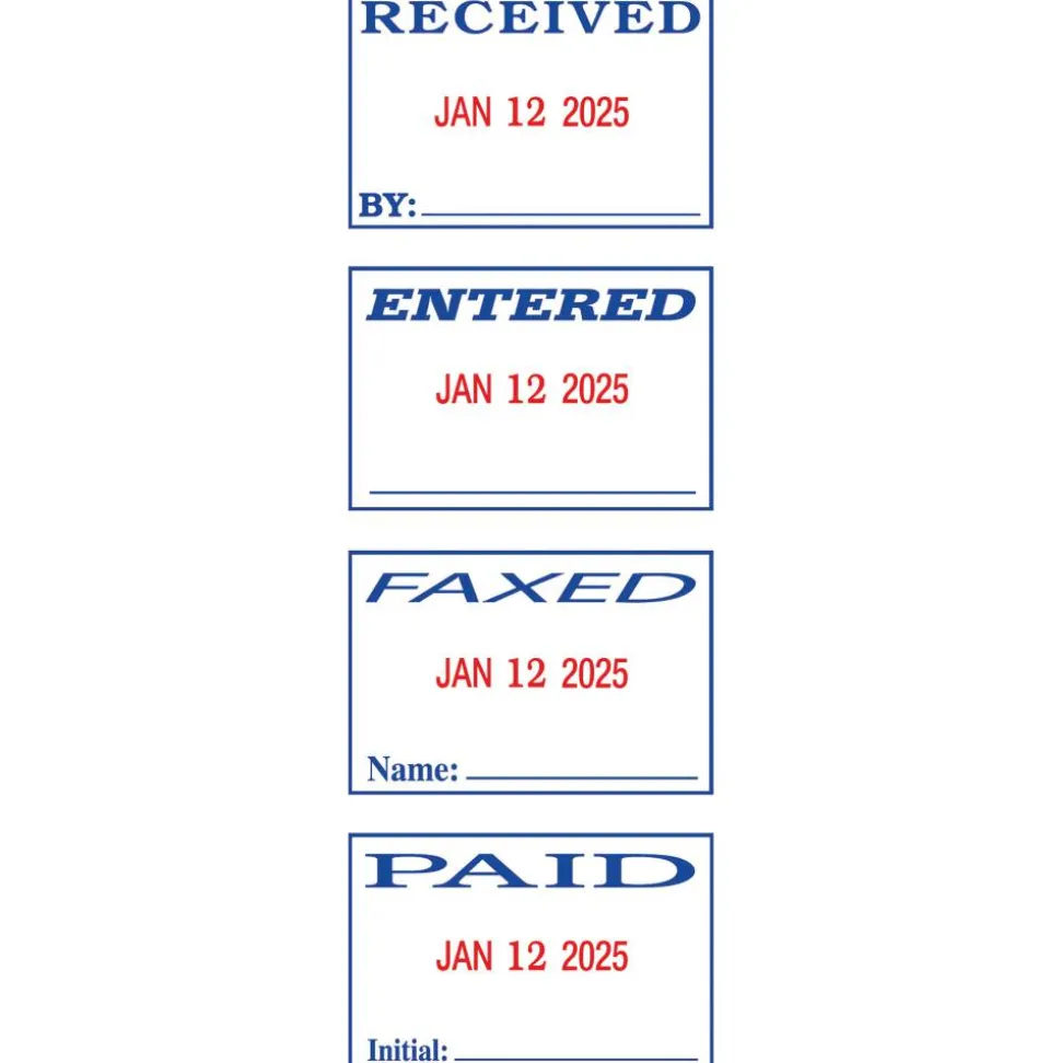 2000 PLUS Date Message Dater Stamp Paid, Faxed, Received, Entered Stamp, Self-Inking 4-in-1 Date Message Dater Stamp, Blue and Red Ink