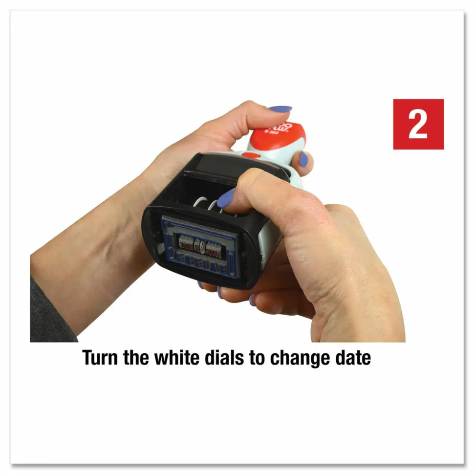2000 PLUS Date Message Dater Stamp Paid, Faxed, Received, Entered Stamp, Self-Inking 4-in-1 Date Message Dater Stamp, Blue and Red Ink