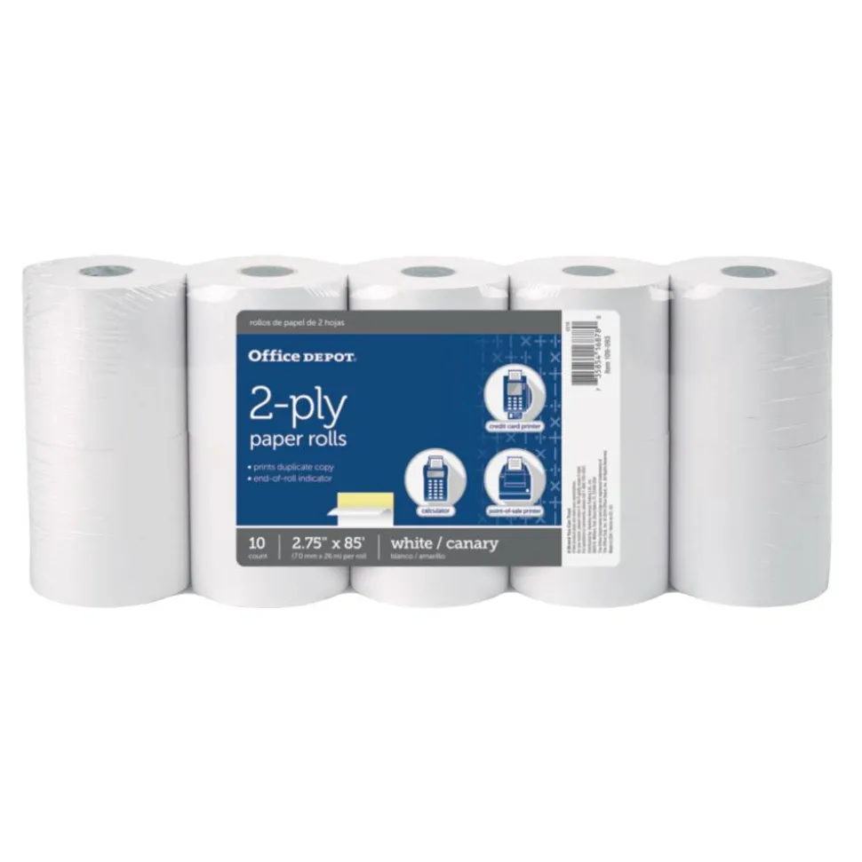 2-Ply Paper Rolls, 2-3/4" x 85', Canary/White, Pack Of 10