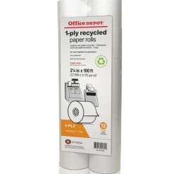 1-Ply Paper Rolls, 2-1/4" x 100', 70% Recycled, White, Pack Of 12