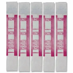 PM Company Currency Bands, $250.00, Cerise, Pack Of 1,000
