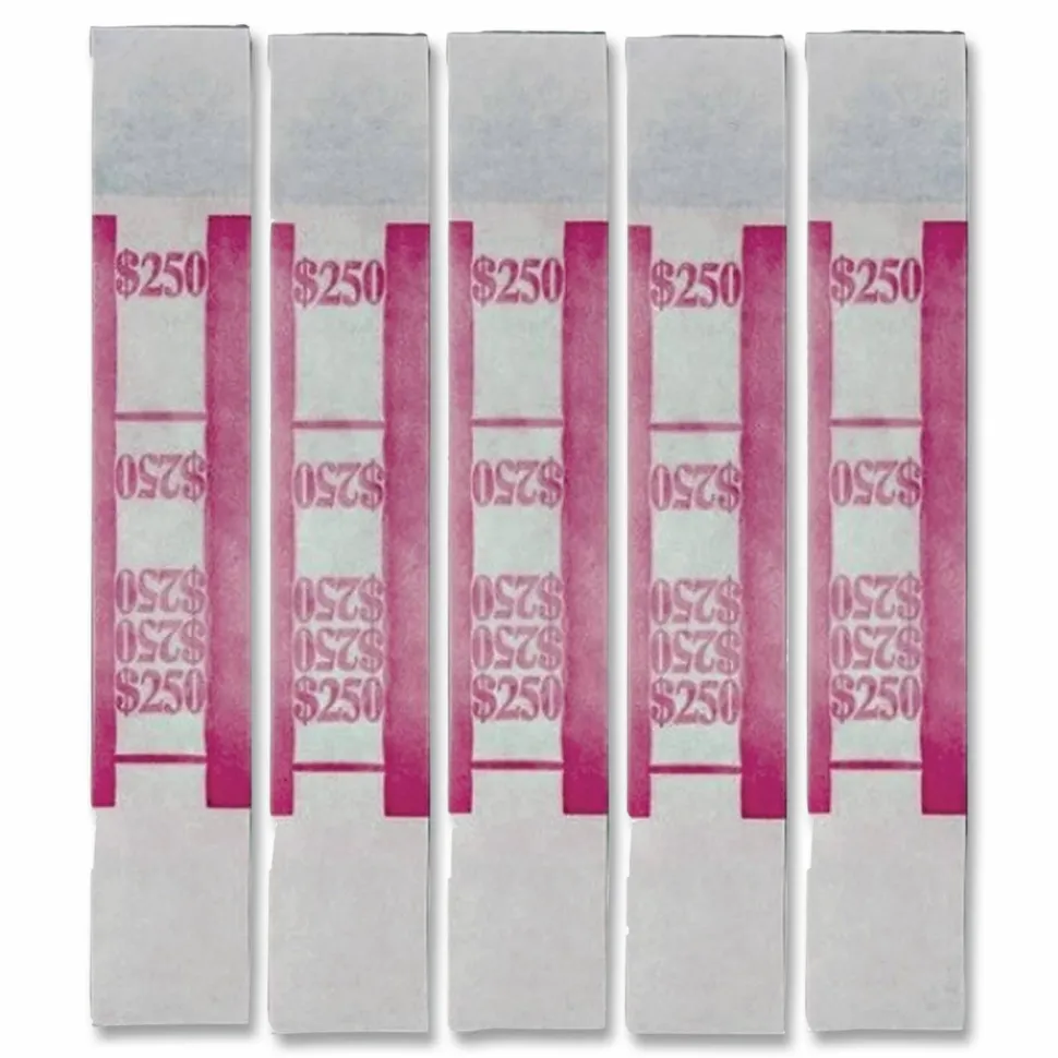 PM Company Currency Bands, $250.00, Cerise, Pack Of 1,000