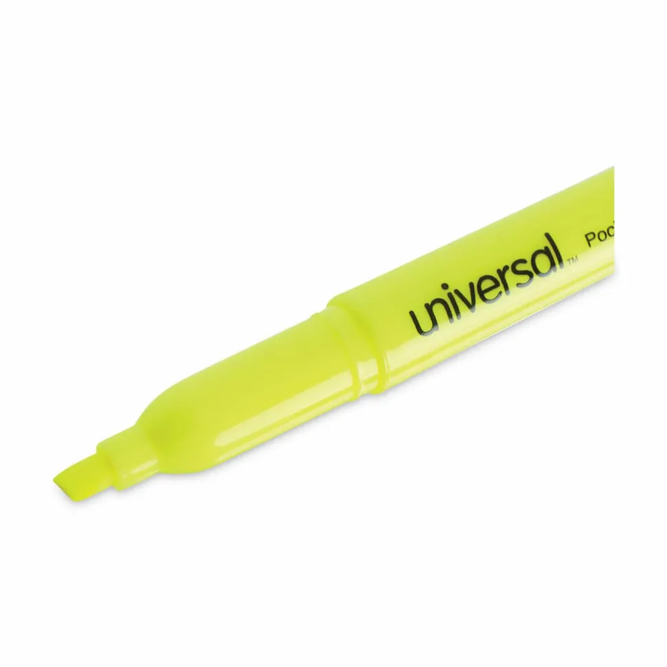 Pocket Highlighter Value Pack, Fluorescent Yellow Ink, Chisel Tip, Yellow Barrel, 36/Pack
