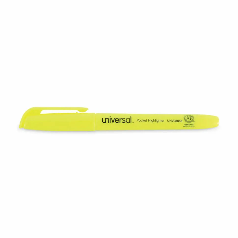 Pocket Highlighter Value Pack, Fluorescent Yellow Ink, Chisel Tip, Yellow Barrel, 36/Pack